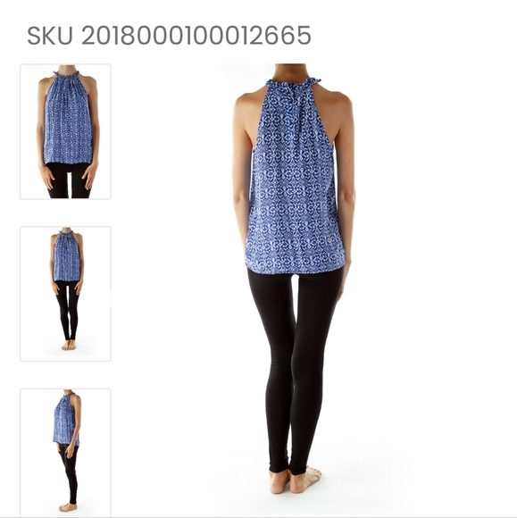 NWOT   BLUE & WHITE 100% SILK SLEEVELESS BLOUSE BY CYNTHIA ROWLEY - SIZE… - Picture 2 of 10